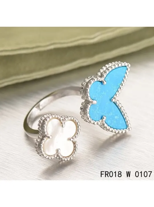 Van Cleef Arpels Luck Alhambra Between The Finger Ring White Gold Turquoise With Mother Of Pearl
