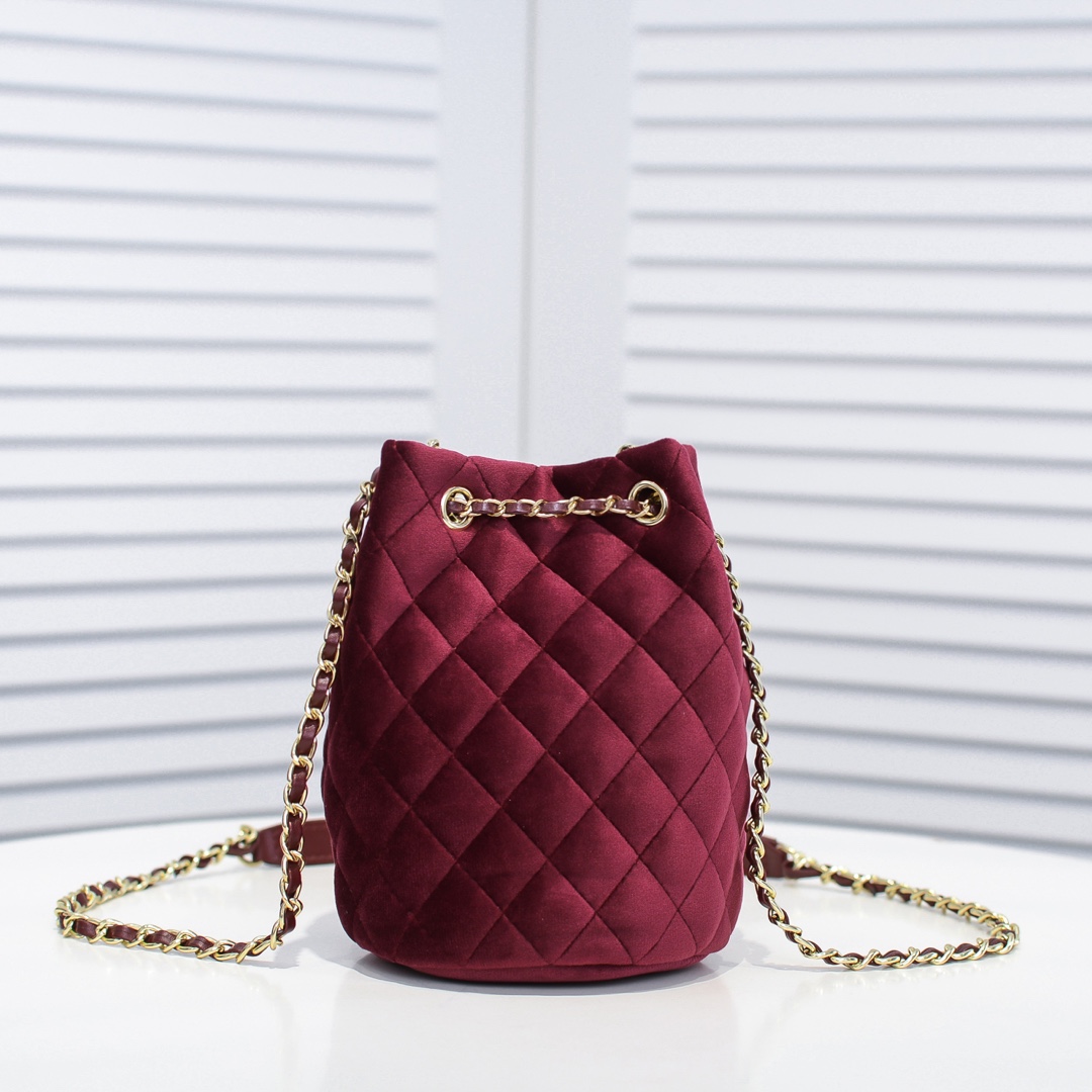 Chanel Bucket Bag Velvet Rhinestones Shoulder Bag Handbag