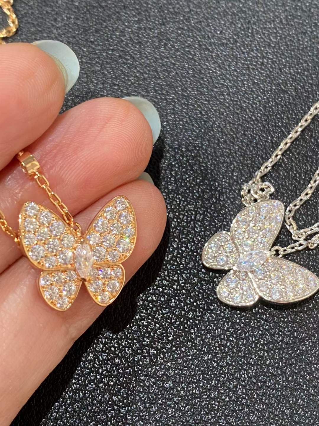 Van Cleef & Arpels Butterfly Necklace with Diamonds, Two Butterfly pendant