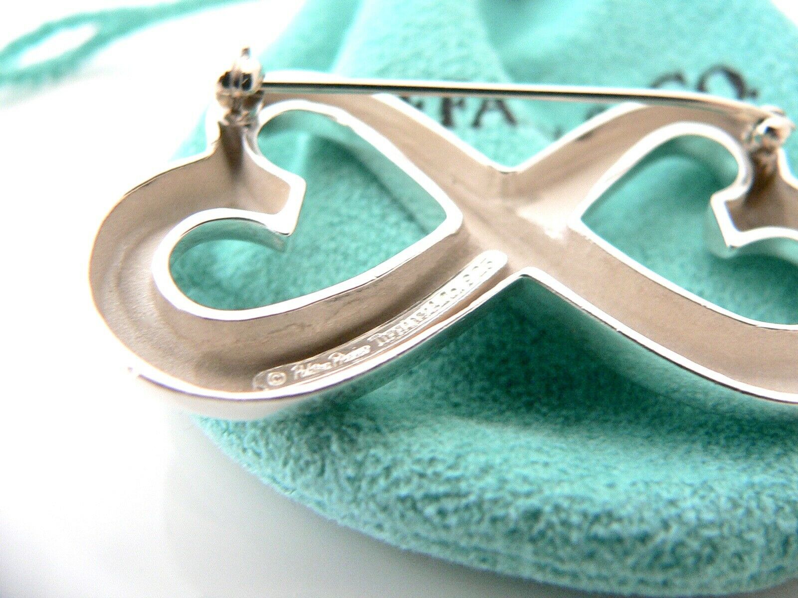 Tiffany & Co Silver Picasso Double Loving Heart Pin Brooch Gift Love Pouch