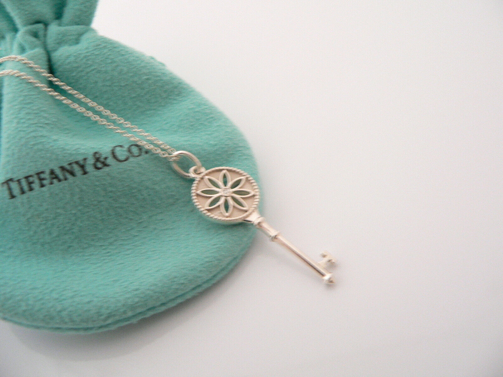 Tiffany Co Diamond Flower Necklace Nature Daisy Key Pendant Chain Gift Pouch Art