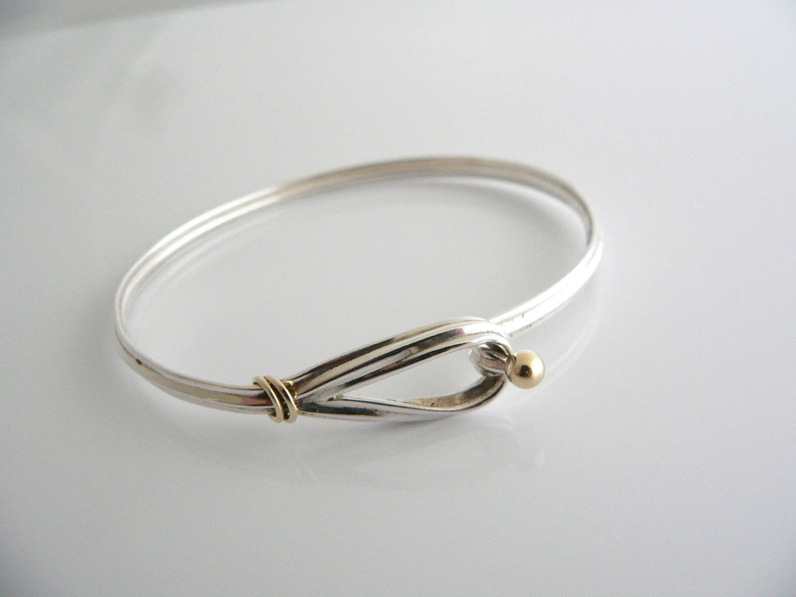 Tiffany & Co Hook & Eye Bangle Silver 18K Gold Loop Love Bracelet Gift T and Co