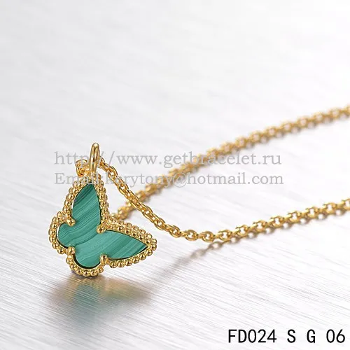 Van Cleef Arpels Lucky Alhambra Butterfly Necklace Yellow Gold With Malachite Mother Of Pearl
