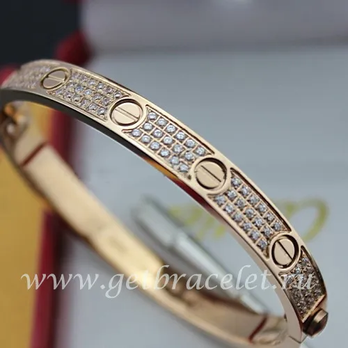 Copy Cartier Love Bracelet Paved Diamonds Pink Gold N6036916