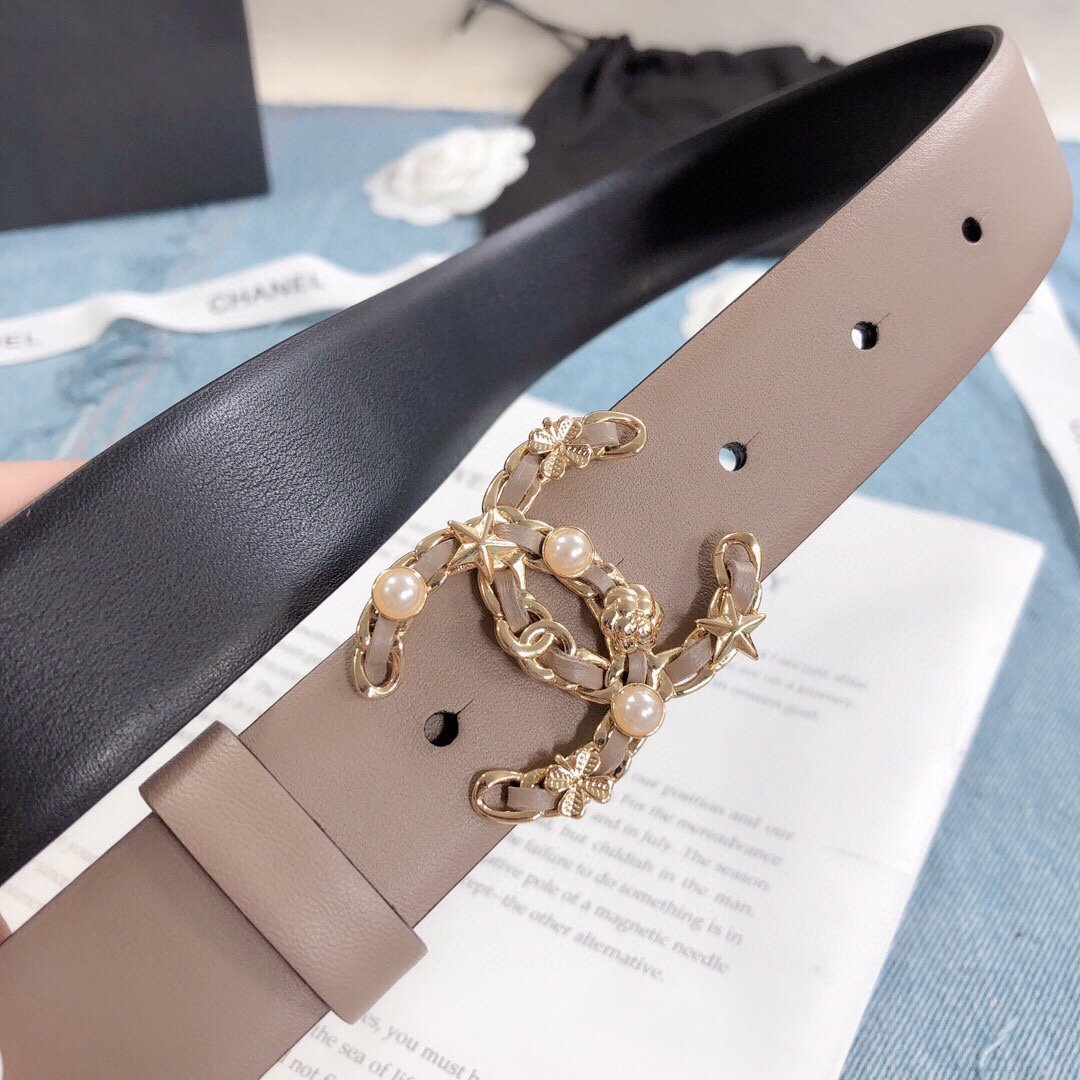 Chanel Belt With Double C Buckle Beige Gold Toned Hardware Women Belt 30MM