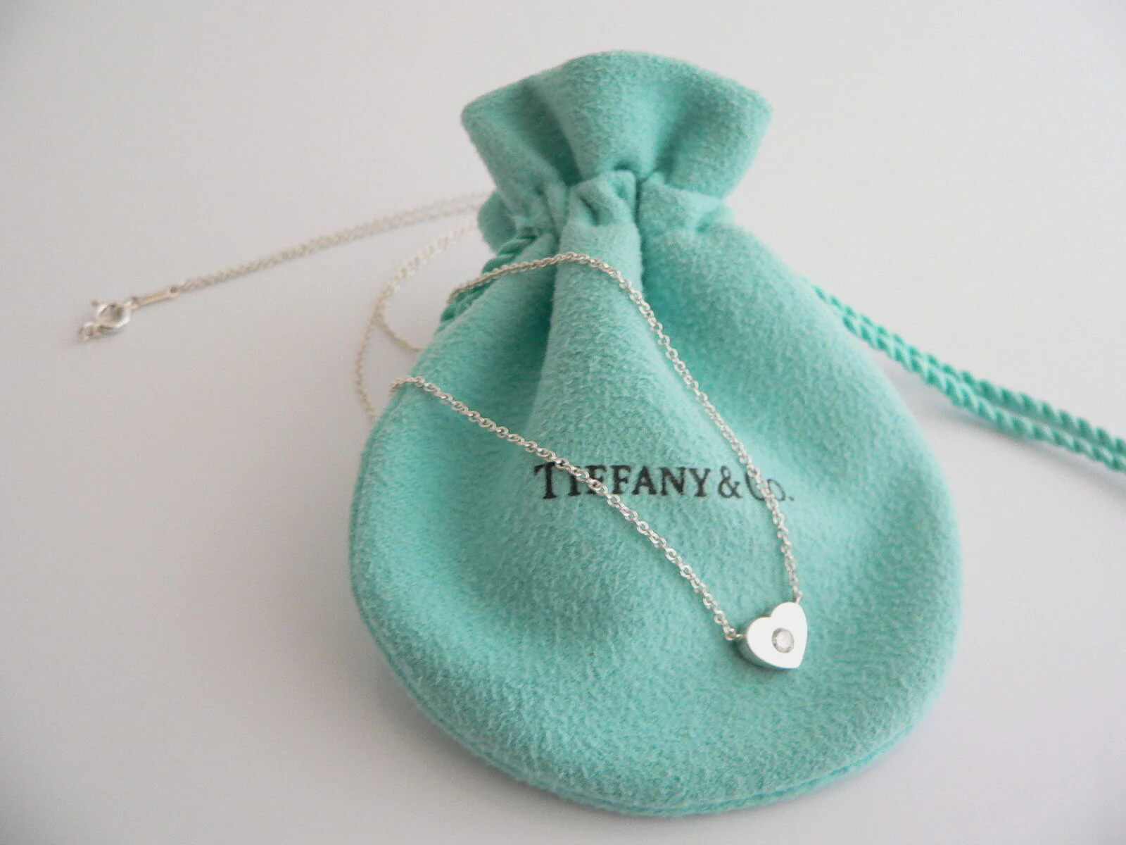 Tiffany & Co Silver Diamond Heart Necklace Pendant Charm Love Gift Picasso T Co