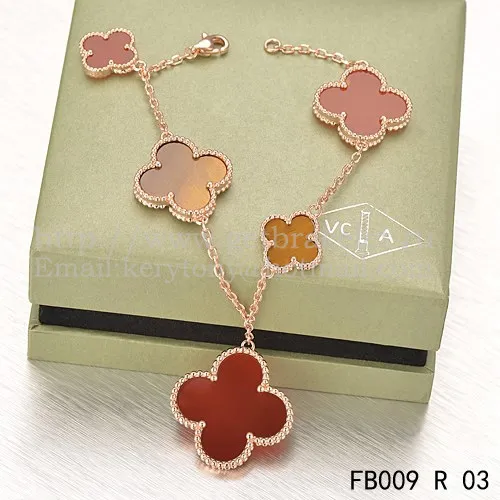 Van Cleef & Arpels Magic Alhambra Bracelet 5 Motifs Pink Gold With Tiger's Eye Carnelian
