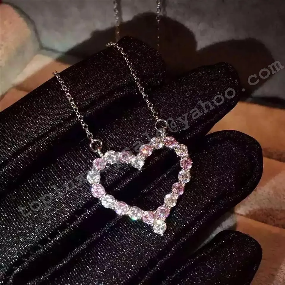 Tiffany Heart Pendant Replica Chain Necklace Pink Sapphires Diamonds For Ladies 23003759