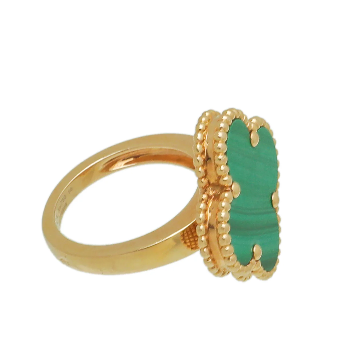 Van Cleef & Arpels 18K Yellow Gold Malachite Magic Alhambra Ring 50