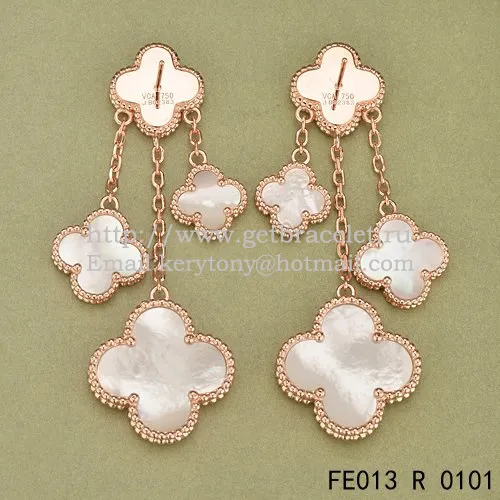 Van Cleef & Arpels Magic Alhambra 4 Motifs Earrings Pink Gold With White Mother Of Pearl