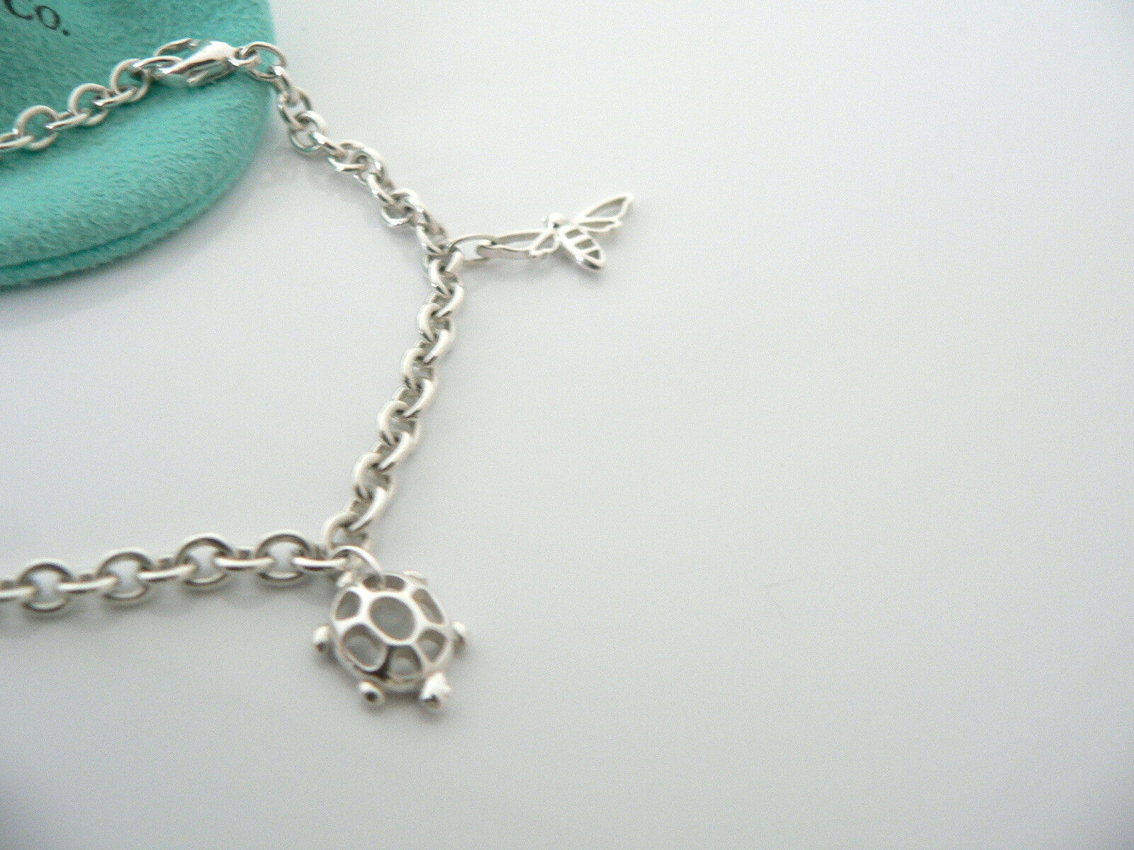 Tiffany & Co Silver Butterfly Turtle Firefly Bee Bracelet Bangle 8 Inch Longer