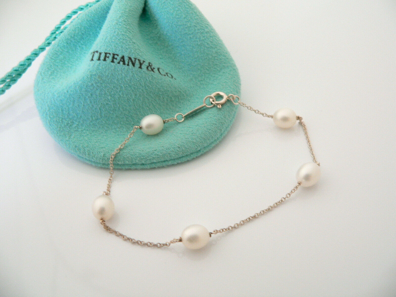 Tiffany & Co Silver Pearls by the Yard Bracelet Bangle 7.4 Inch Chain Gift Love