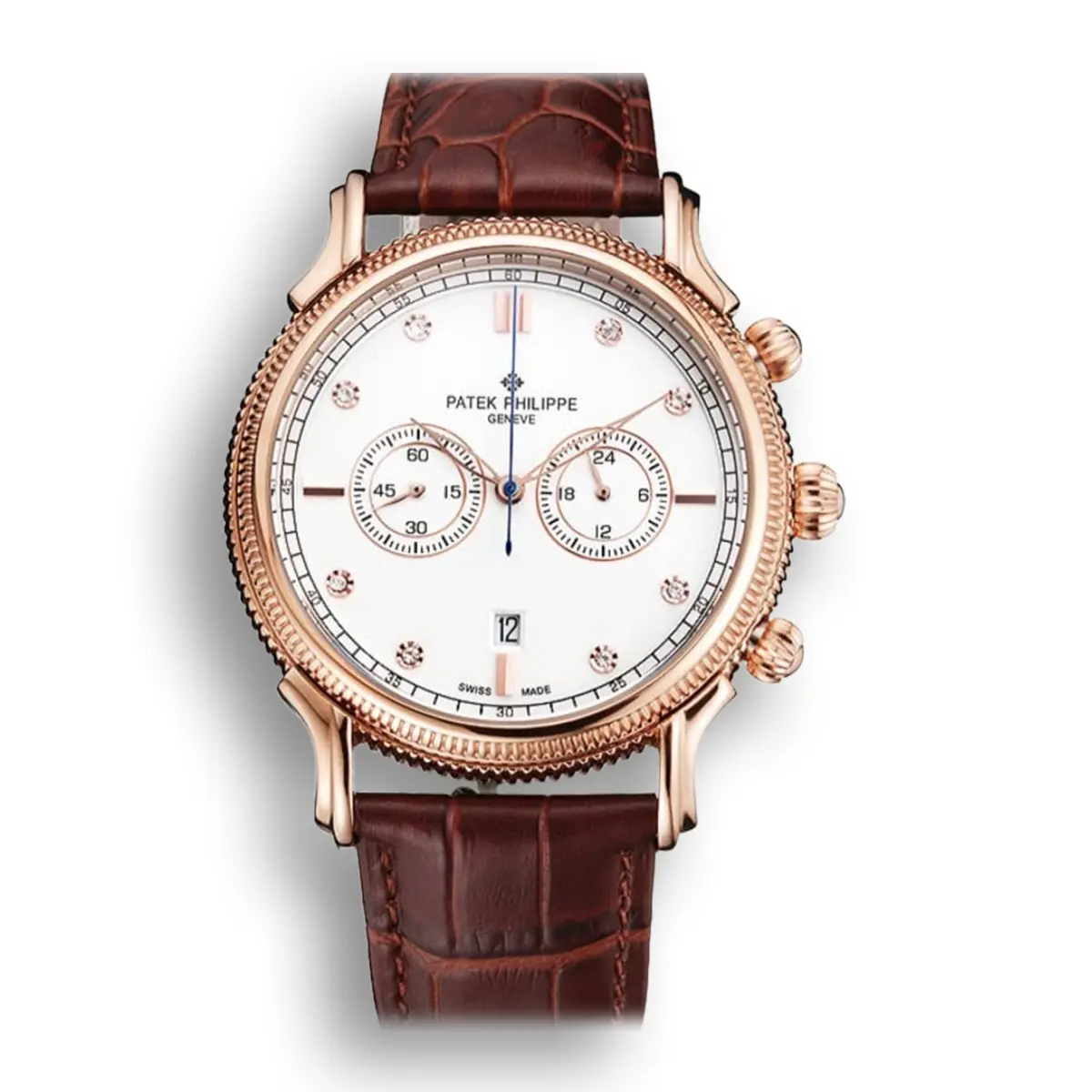Chronograph White Dial With Diamonds 40 mm, Rose Gold Plated
