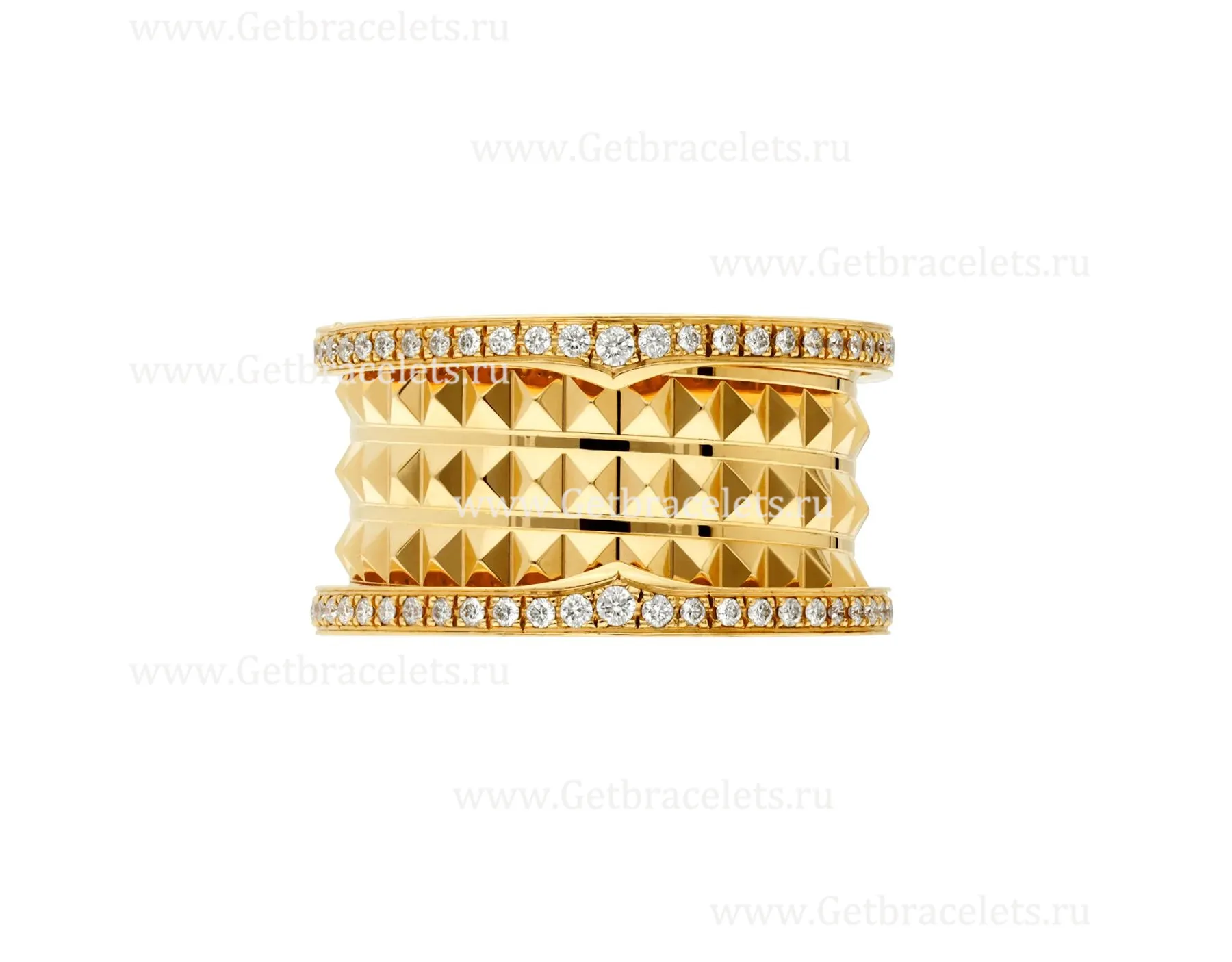 2020 New B.zero1 Rock 4-Band Ring in 18kt Yellow Gold with Studded Spiral and Pave Diamonds on the Edges