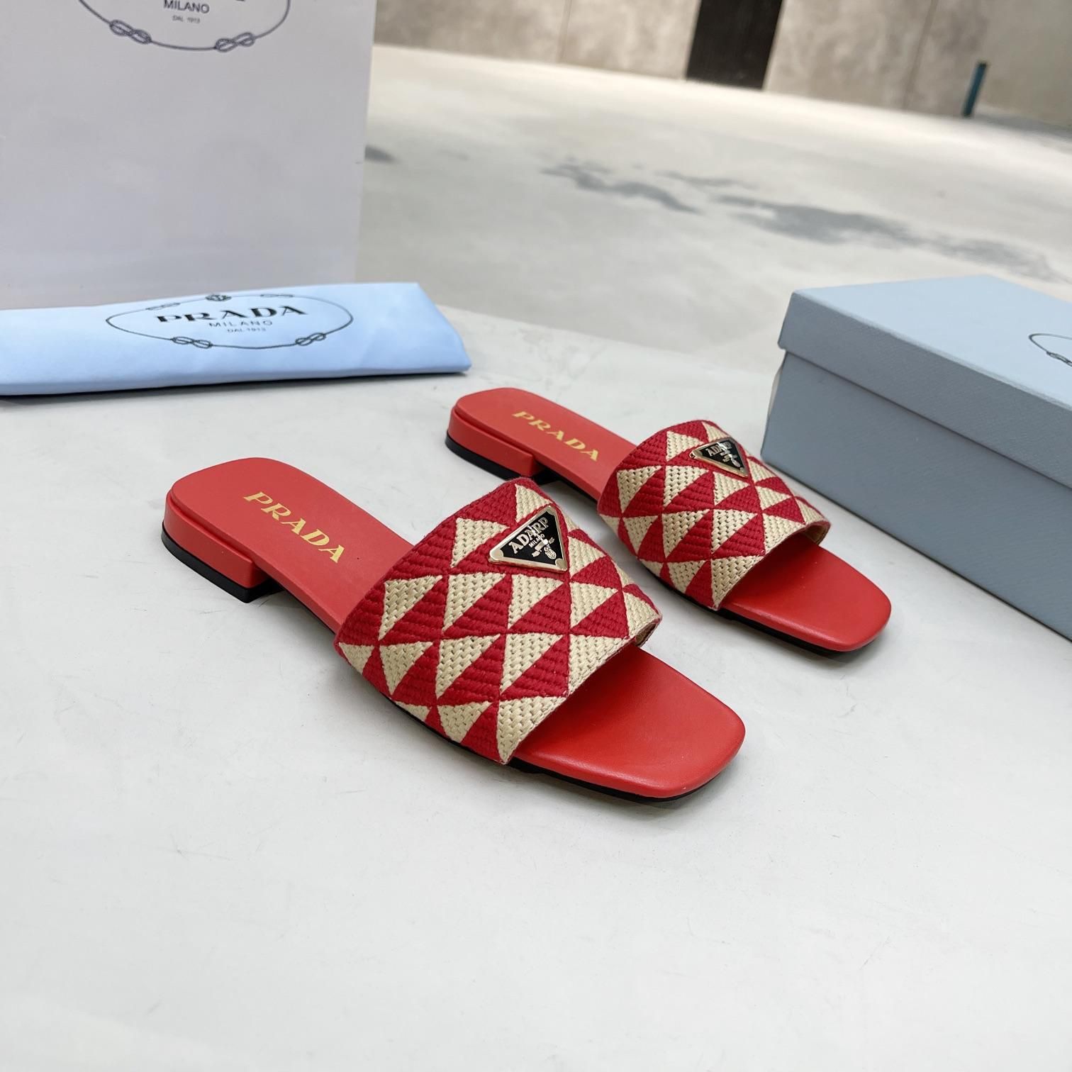 Prada Fabric Flat Bottom Slide Sandal (Replica)