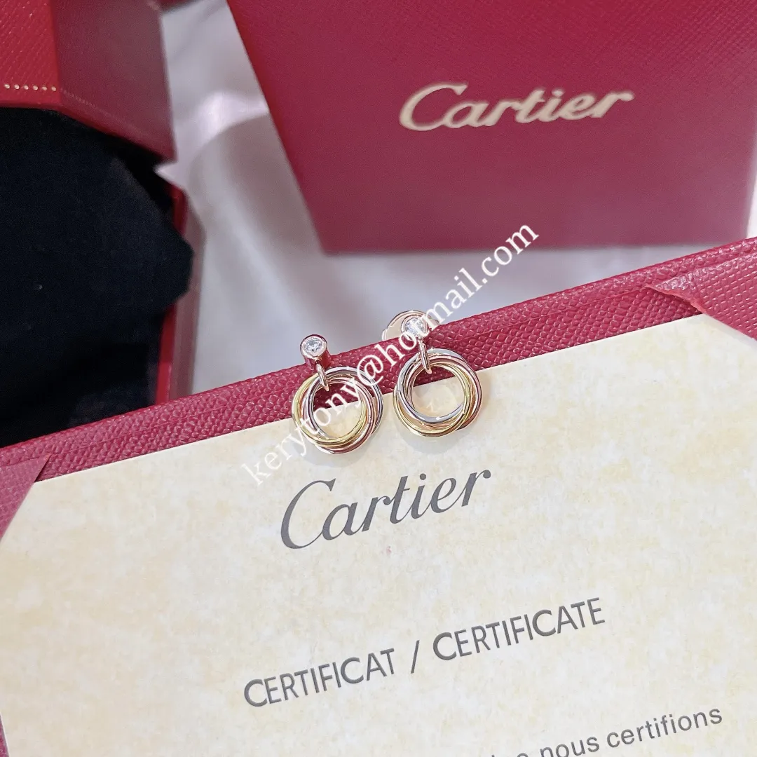 Popular Party Style Cartier Trinity Earrings White Gold/Yellow God/Rose Gold with Diamonds B8043200 For Sale