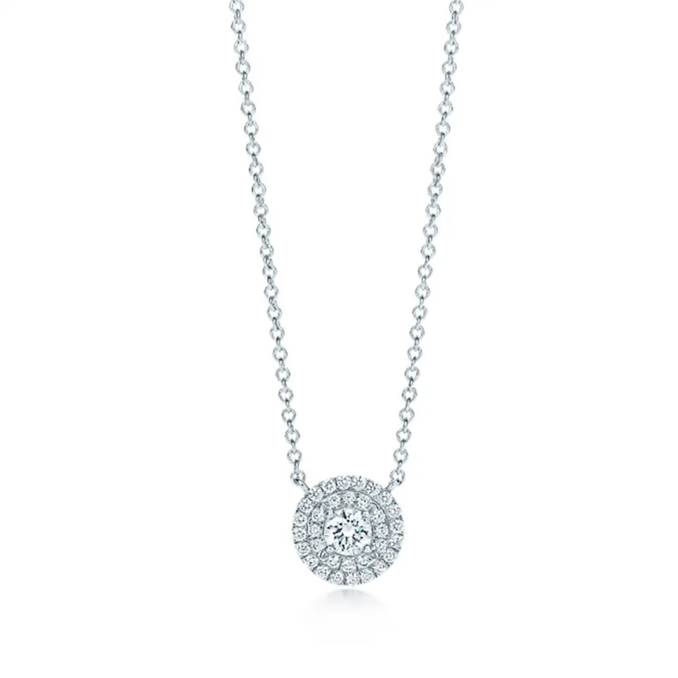 Copy Tiffany Soleste Sterling Silver Chain Necklace Round Diamonds Toned UK Price 28646445