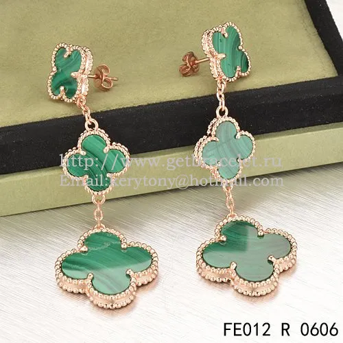 Van Cleef & Arpels Magic Alhambra 3 Motifs Earrings Pink Gold With Malachite
