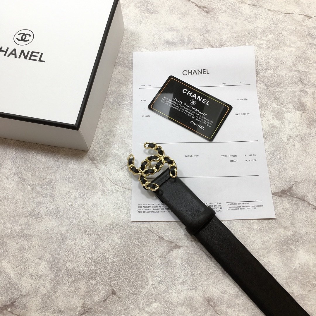Chanel Belt With Double C Buckle Black with Mini Gold mix Black Hardware Women Belt 30MM