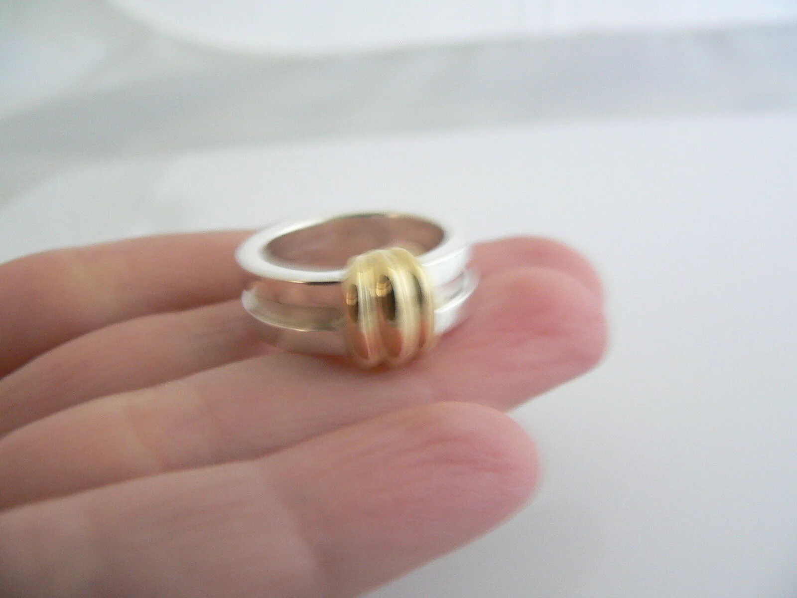 Tiffany & Co Silver 18K Gold Ring Atlas Band Sz 5.75 Love Promise Gift T and Co