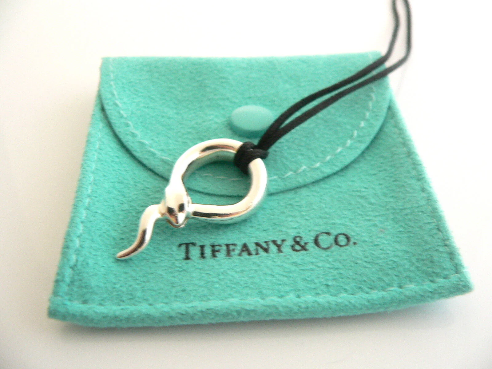 Tiffany & Co Peretti Snake Necklace Pendant Charm 18 In Silk Cord Nature Gift