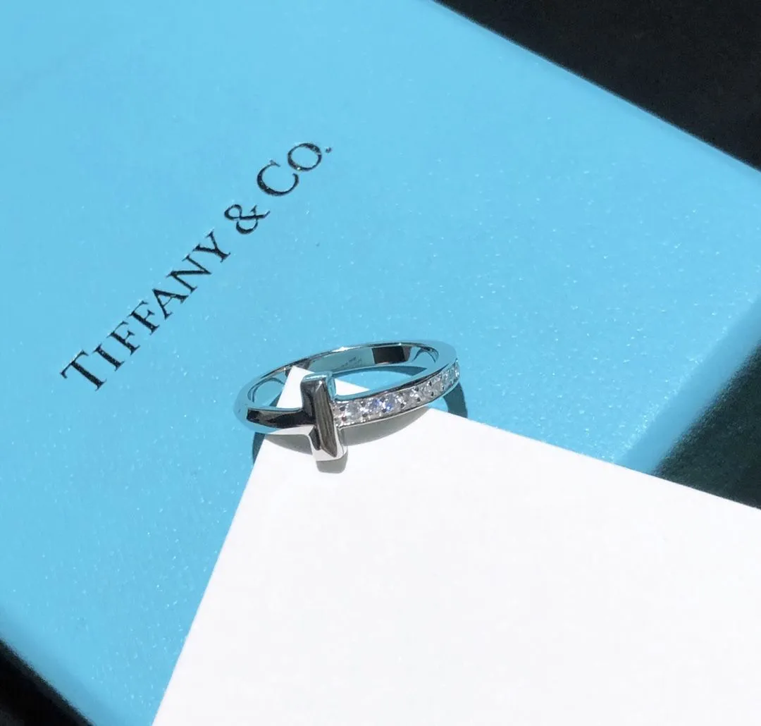 2021 Tiffany Single Side Diamonds High End Tiffany T Rose Gold T1 Ring Celebrity Style