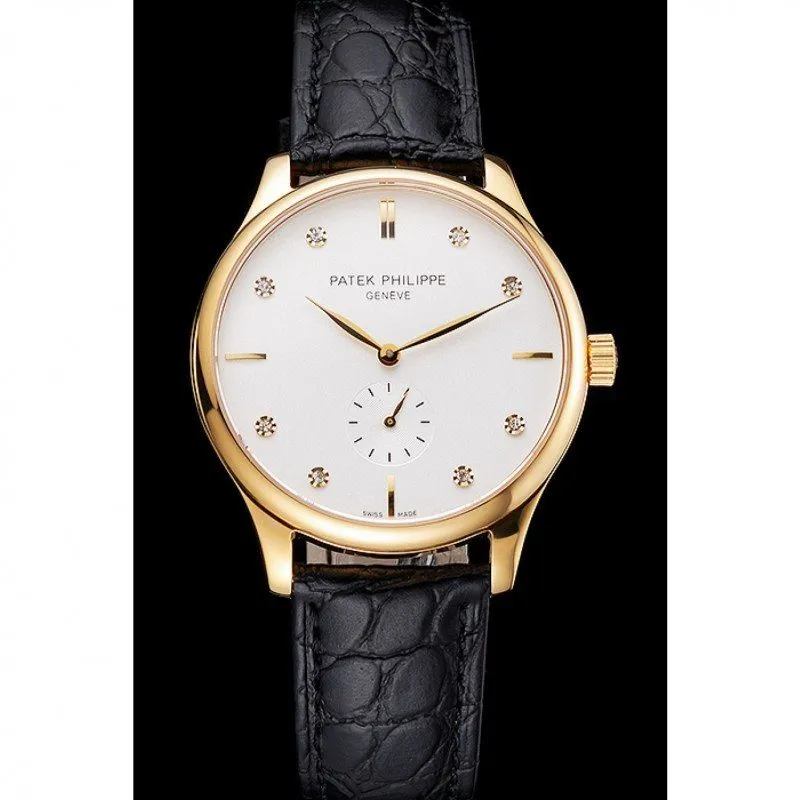 Calatrava White & Diamond Dial 39 mm, Yellow Gold Plated
