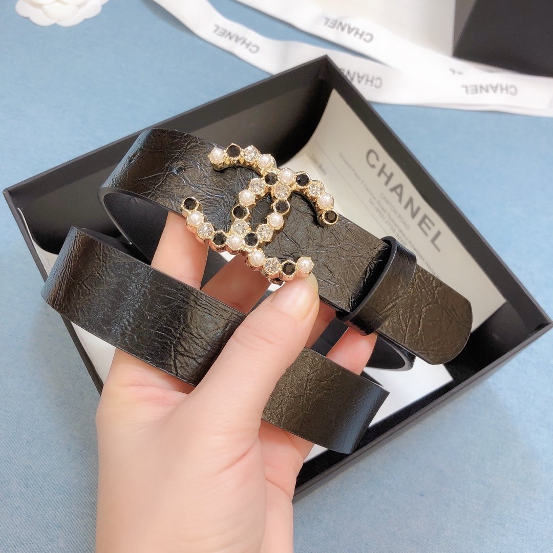 Chanel Belt With Beaded Buckle Brown Gold-Toned Metal and Strass Women Belt 30MM