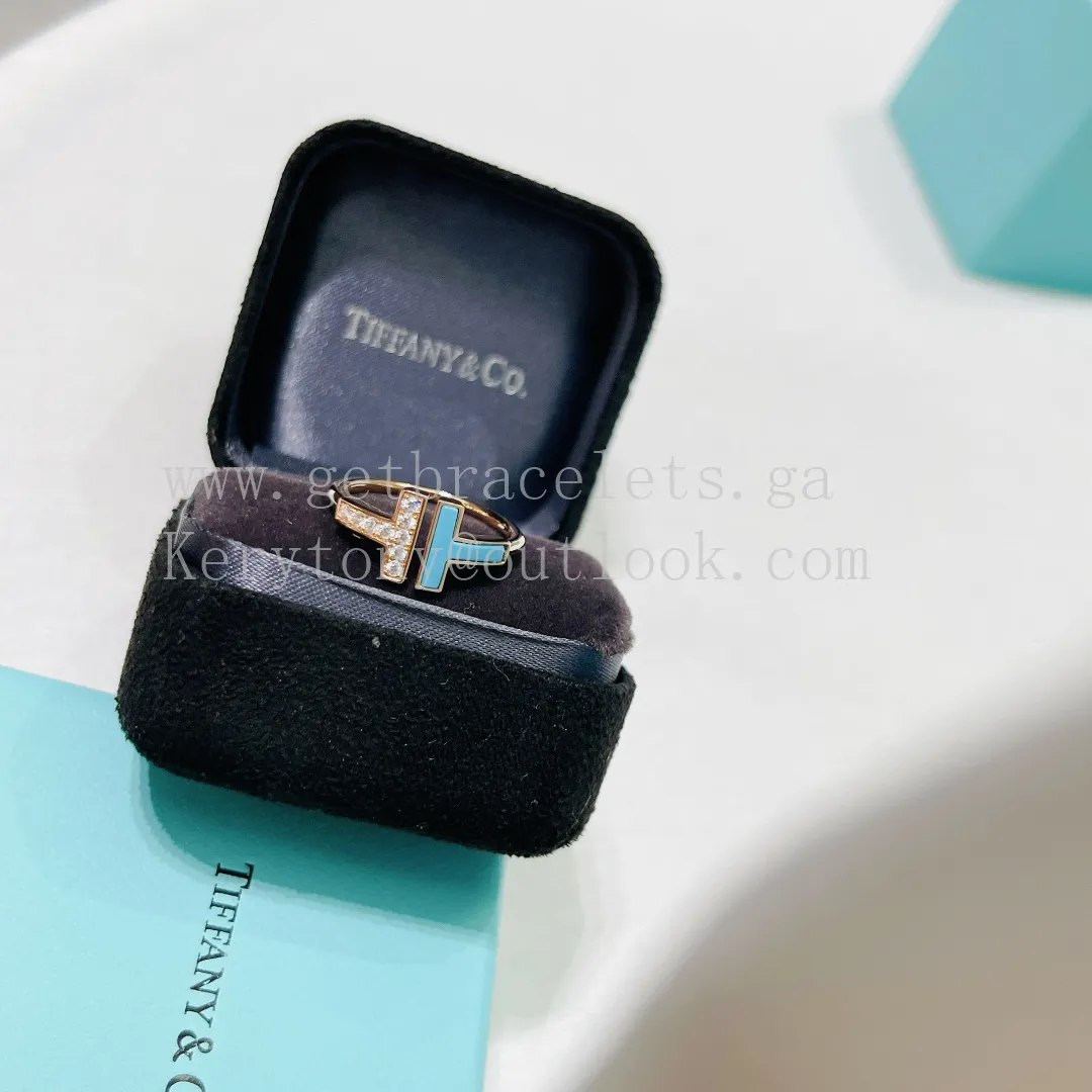 Tiffany T Wire Ring Turquoise and Diamonds Rose Gold