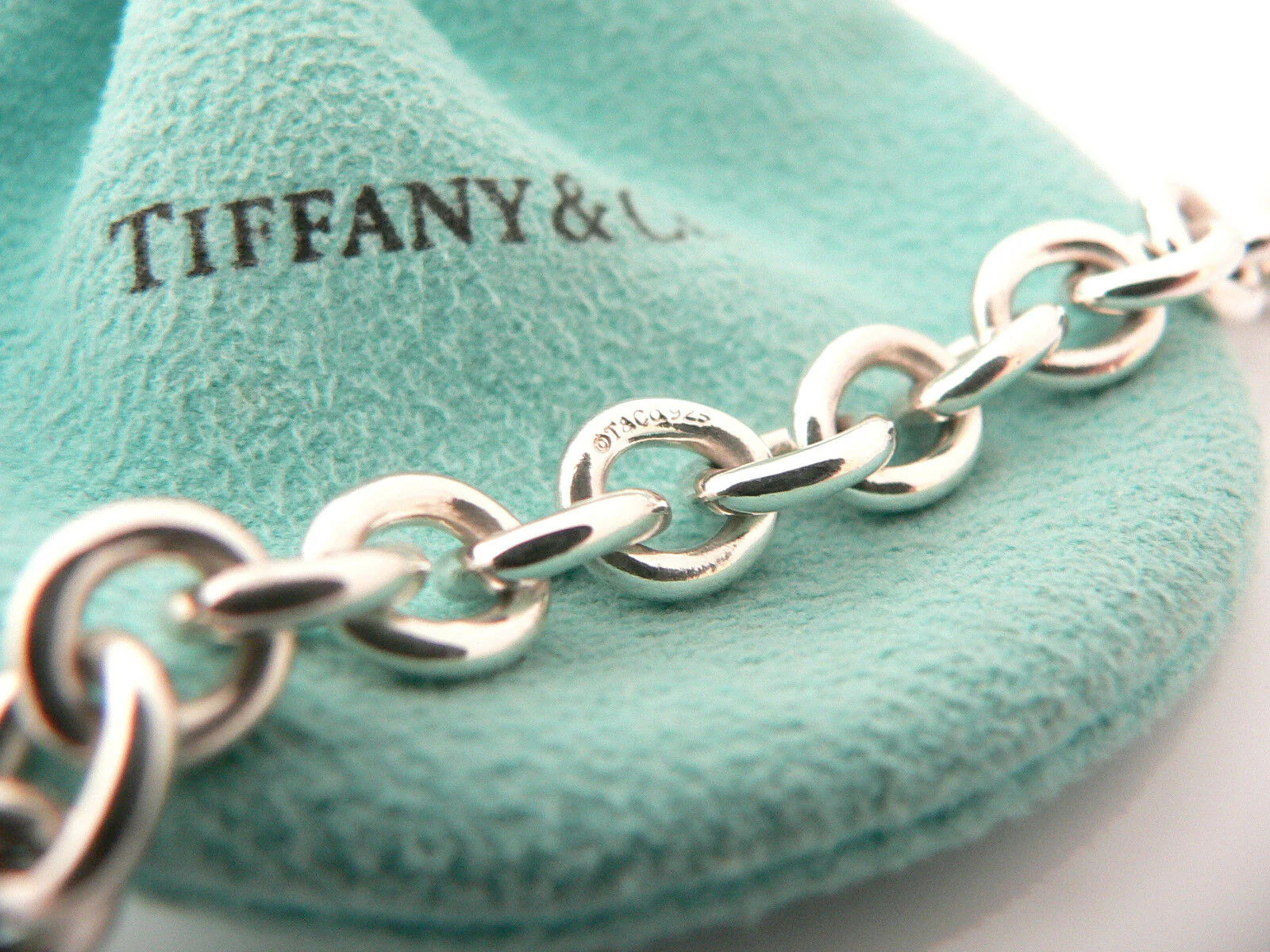 Tiffany & Co Silver I Love You Heart Bracelet Bangle 7.75 Inch Gift Love Pouch