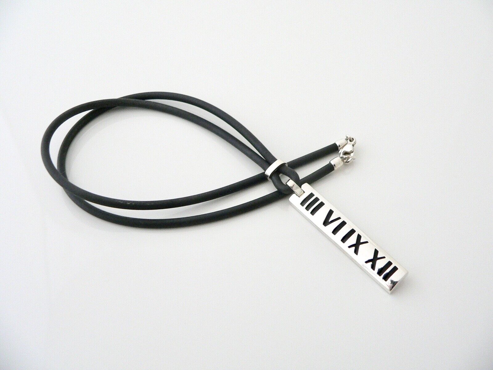 Tiffany & Co Atlas Necklace Surfer Black Rubber Bar Cord Silver Ocean Sea Lover
