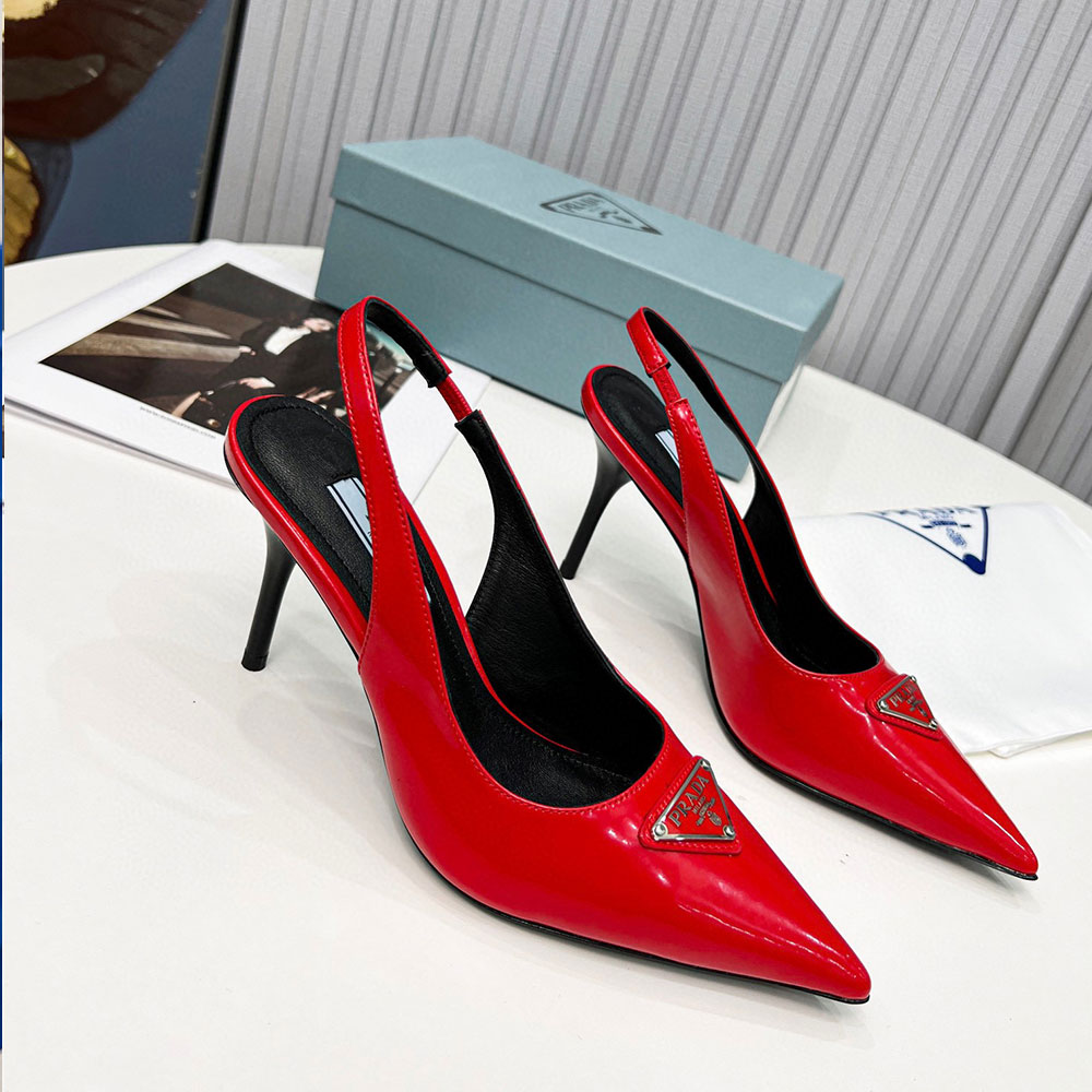 Prada  Stiletto  Bright Triangle Logo Sandals Slide (Replica)