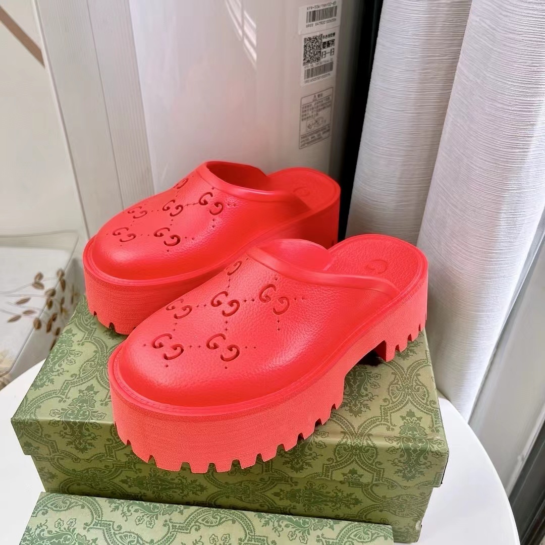 Gucci Shoes Hollow Double G Rubber Thick Slide Sandal (Replica)