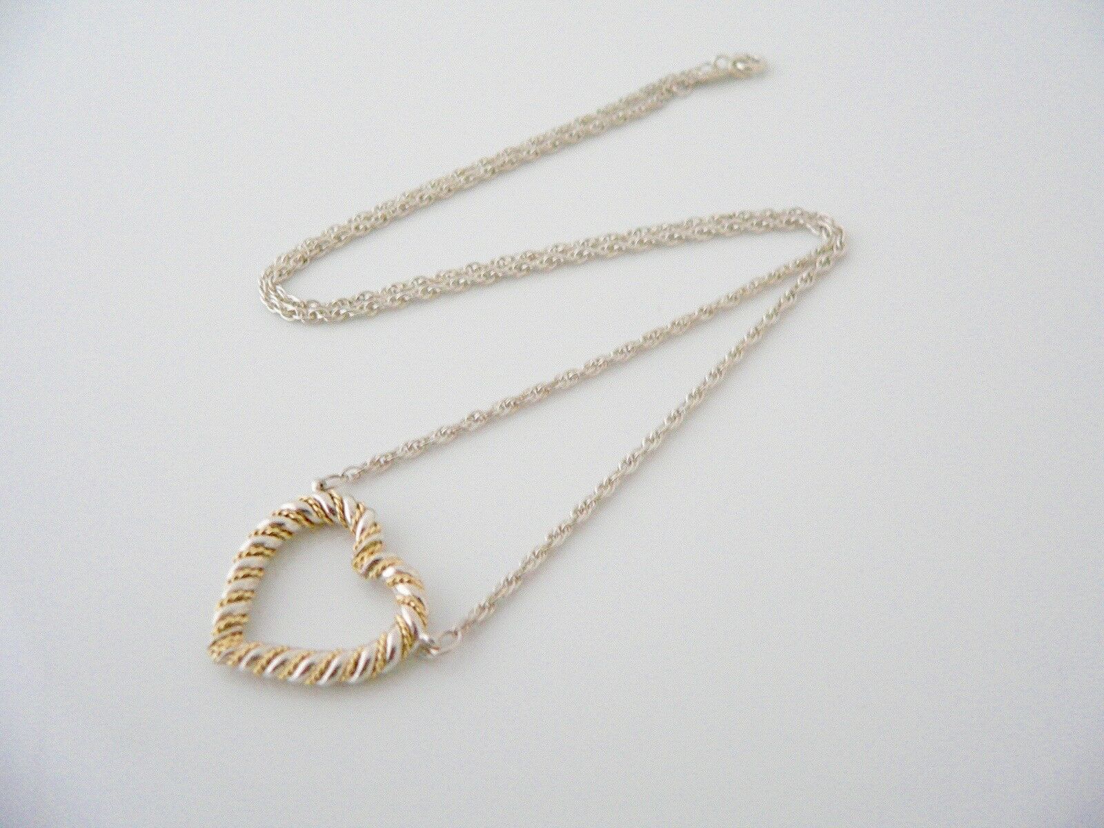 Tiffany & Co  Heart Necklace Silver 18K Gold Rope Pendant Charm 19 In Gift Love