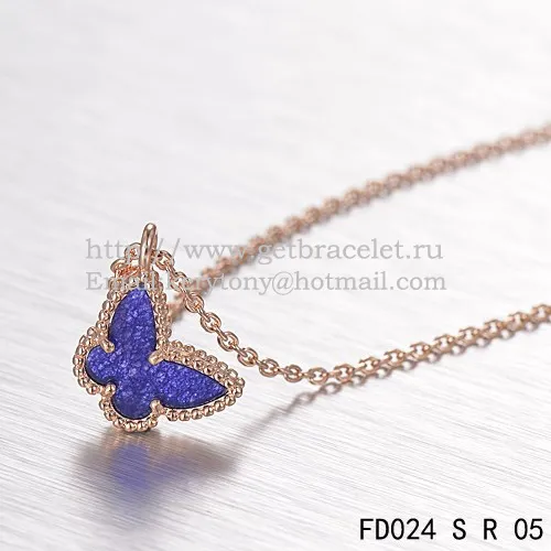 Van Cleef Arpels Lucky Alhambra Butterfly Necklace Pink Gold With Lapis Stone Mother Of Pearl