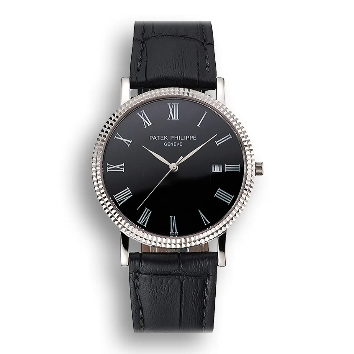 Calatrava Black Dial Roman 40 mm, Stainless Steel