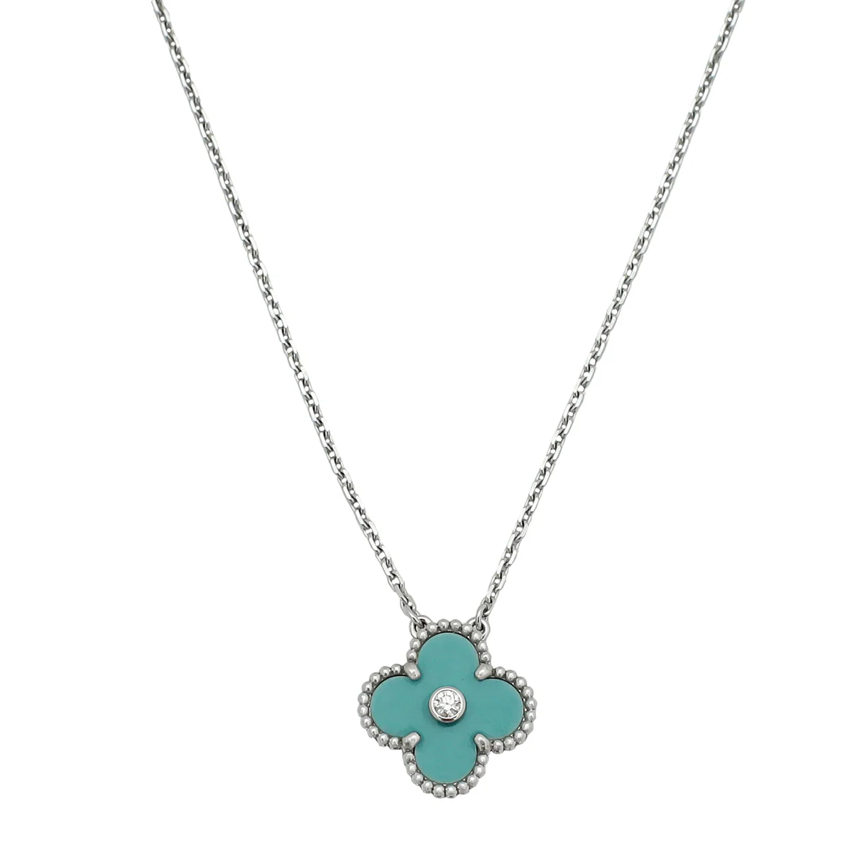 Van Cleef & Arpels 18K White Gold Diamond Holiday Ltd. Ed.Celadon Vintage Alhambra Necklace