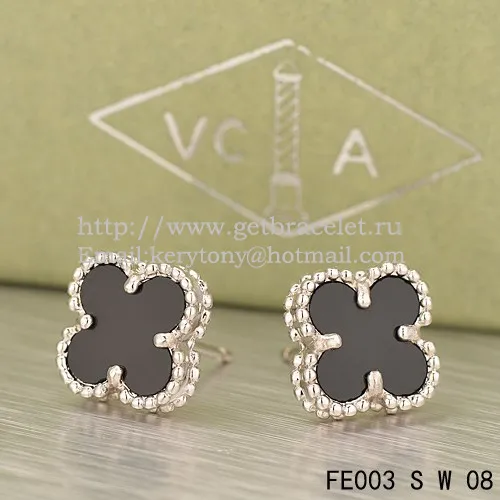 Van Cleef & Arpels Sweet Alhambra Earrings White Gold With Black Onyx Mother Of Pearl