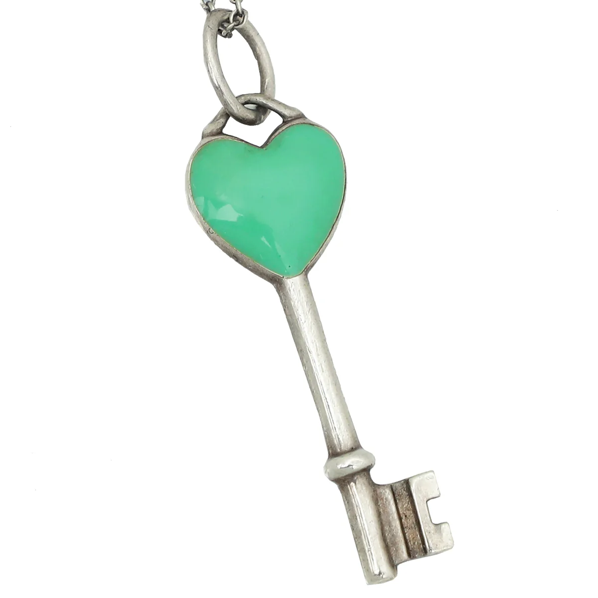 Tiffany & Co Blue Enamel Heart Key Pendant Necklace