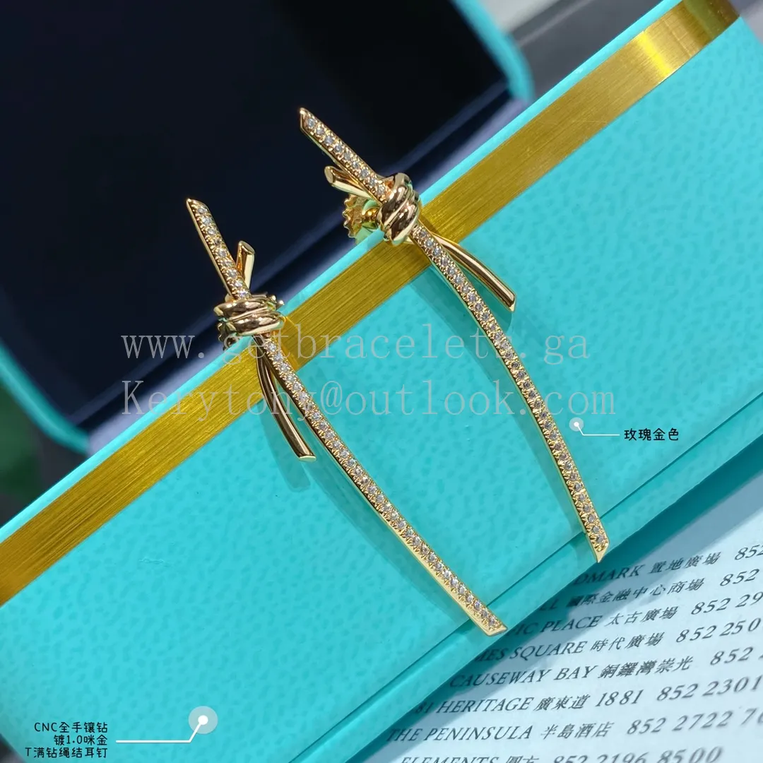 Tiffany Knot Drop Earrings in Yellow Gold/Rose Gold with Diamonds