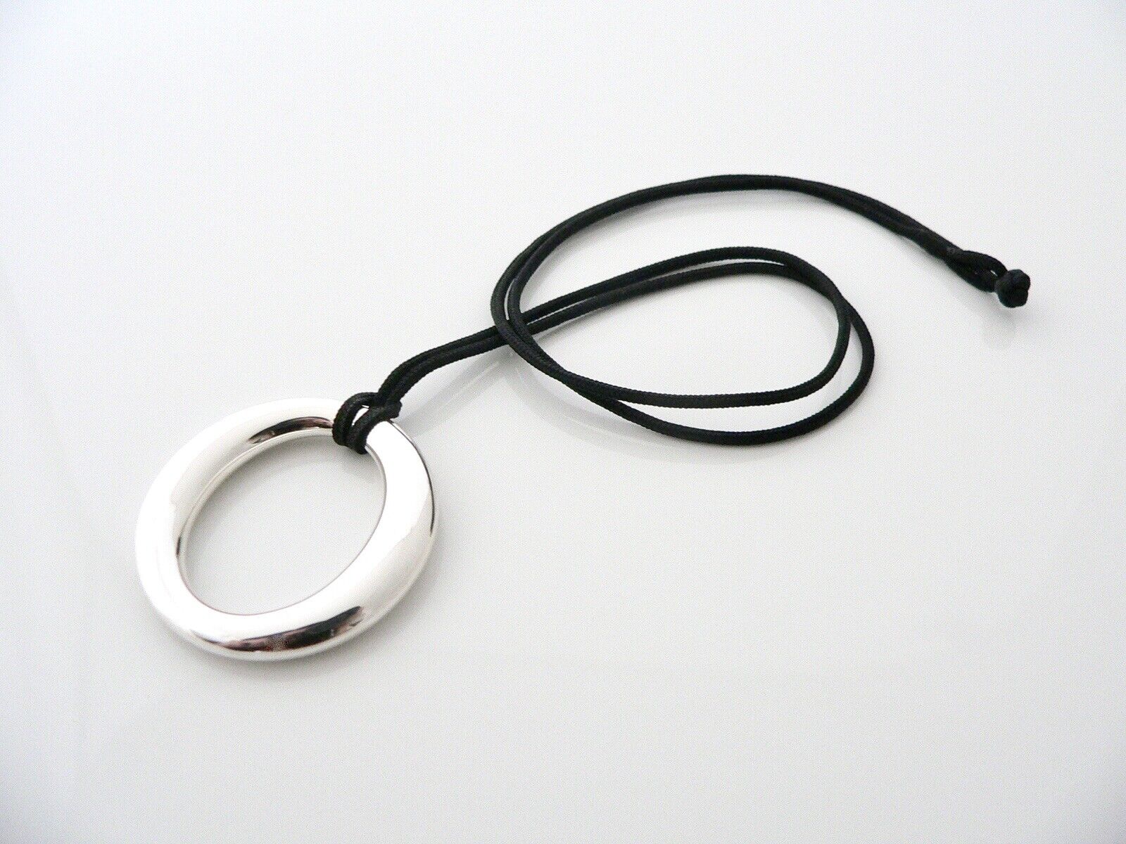 Tiffany & Co Sevillana Necklace Peretti 1.5 Inch Pendant  19 In Silk Cord Love