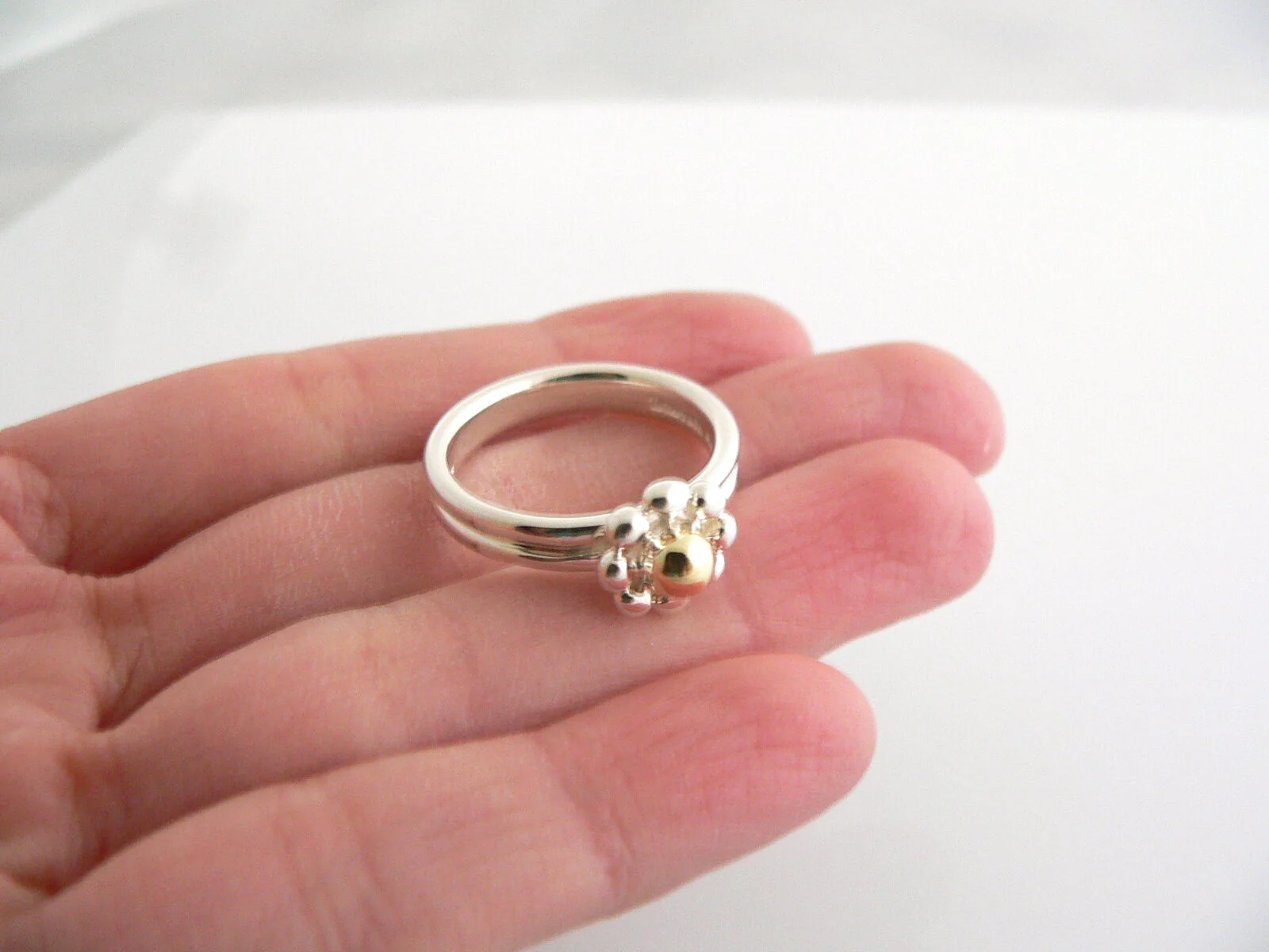 Tiffany & Co Silver 18K Gold Picasso Jolie Flower Bead RIng Band Sz 6 Gift Love