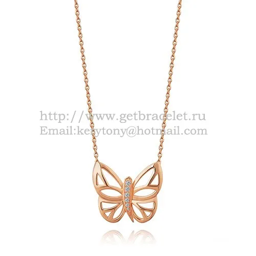 Van Cleef Arpels Butterfly Hollowing Carving Pendant Pink Gold With Diamond