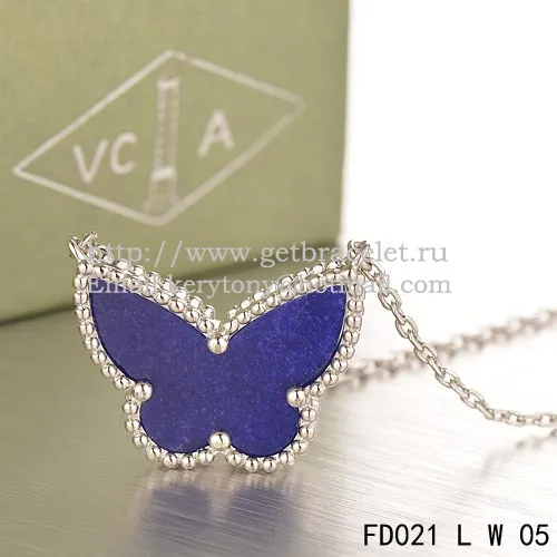 Van Cleef Arpels Lucky Alhambra Butterfly Pendant White Gold With Lapis Stone Mother Of Pearl