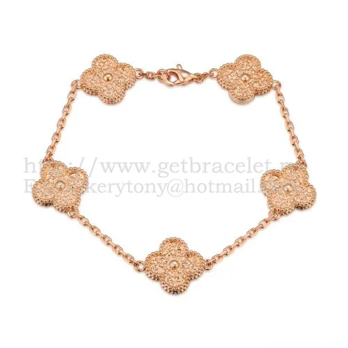 Van Cleef & Arpels Vintage Alhambra Bracelet 5 Motifs Pink Gold