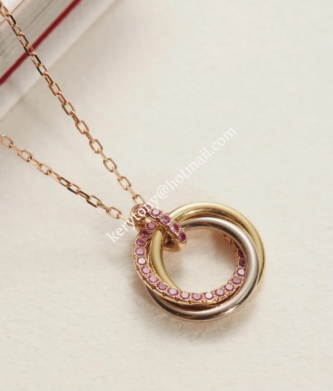 Women Fashion Jewellery Cartier Trinity Necklace White Gold/Yellow Gold with Pink Diamonds Online Sale