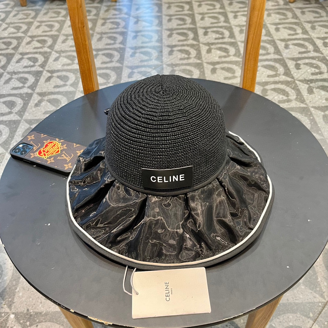Celine Straw Sun Hat With Bow Split Back Sunhat （Replica）