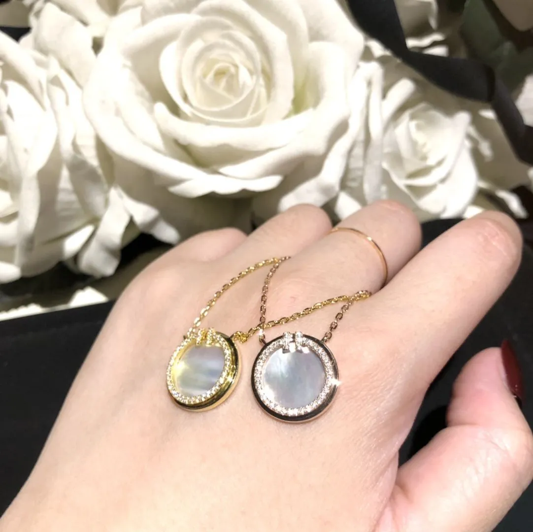 Women's Latest Style Tiffany Double T Diamonds Circle Mother-Of-Pearl Pendant Silver Necklace