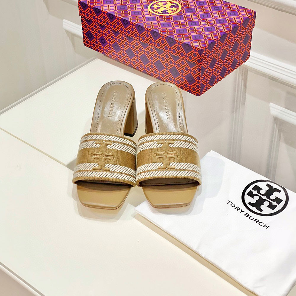 Tory Burch Fabric Flip-flops With Chunky Heels Sandals Slide (Replica)