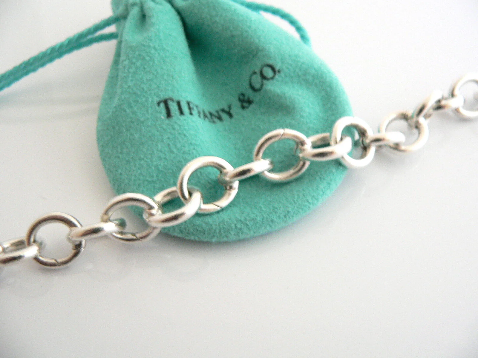 Tiffany & Co Silver Circles Link Clasp Charm Bracelet Bangle 8 Inch Gift Love